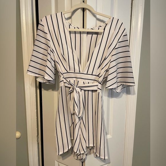 Striped Plunge Neck Romper - Picture 1 of 2
